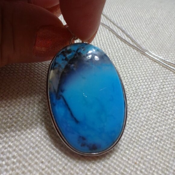 Beautiful DENDRITE OPAL Handmade Sterling 925 Pendant/Chain #317C - Picture 3 of 3